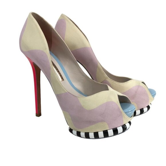 Sophia Webster Open-toe Whimsical neon pink, cream high pumps 7.5 (Euro 38) - Picture 16 of 16